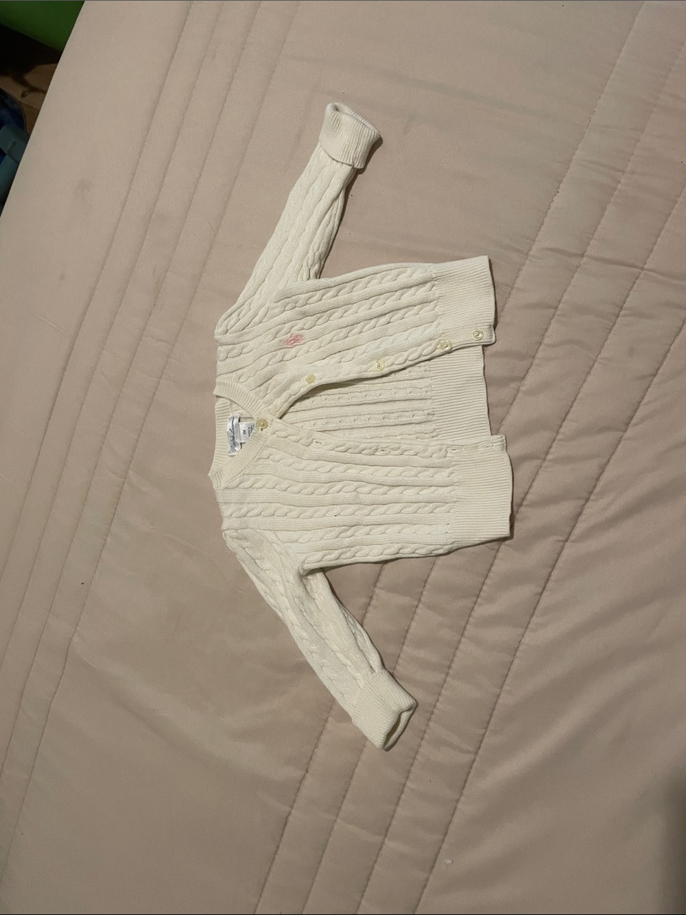 Ralph Lauren Cream Cable-Knit V-Neck Cardigan with Polo Pony